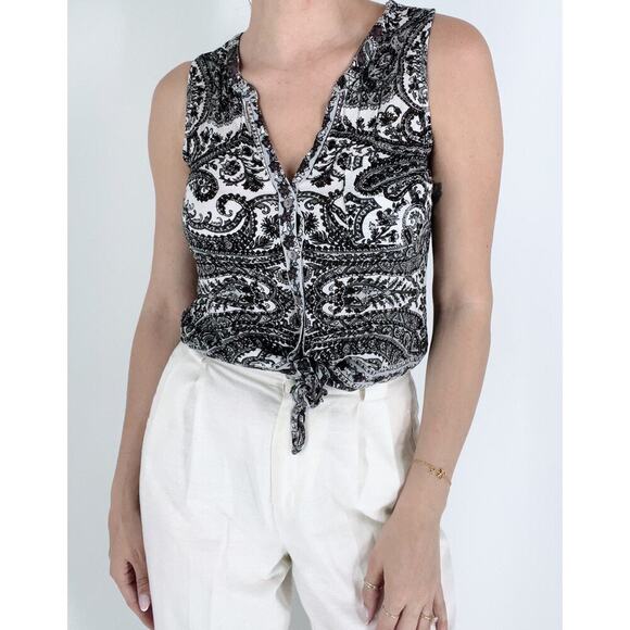 Lucky Brand Paisley Button Down Tie Front Blouse Size Small - Picture 2 of 5